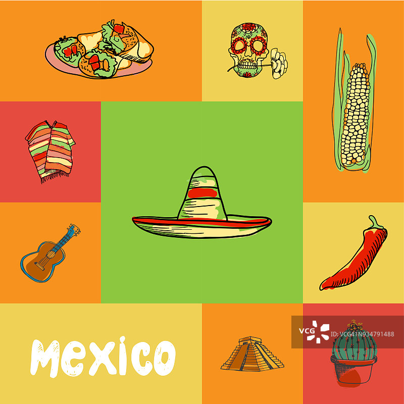 墨西哥Squared涂鸦矢量概念图片素材