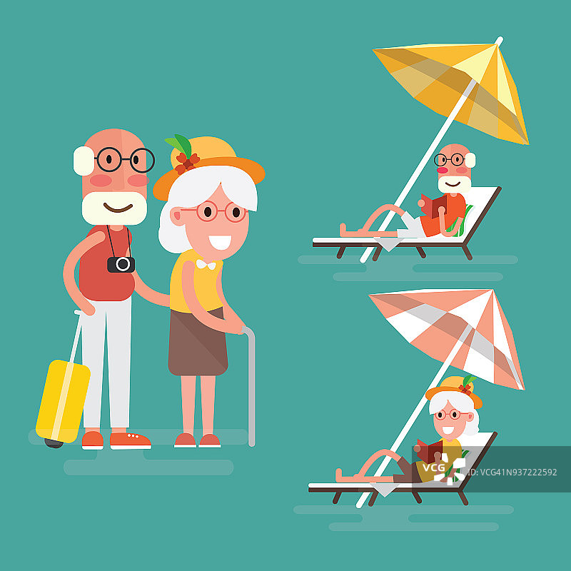 一对老年夫妇正在海滩上度暑假图片素材