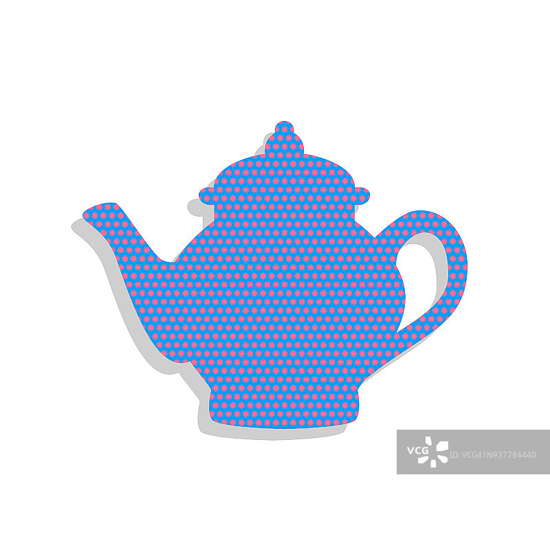 茶制造商的迹象。向量。霓虹蓝色图标与仙客来波尔卡点图片素材