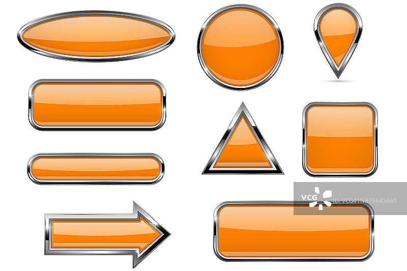 橙色按钮设置。金属框架的玻璃图标图片素材