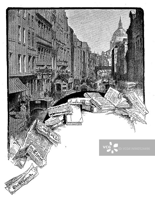 英格兰，苏格兰和爱尔兰的古董插图:舰队街，伦敦图片素材