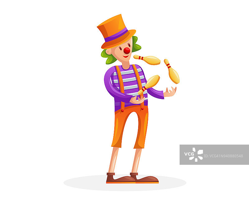 可爱滑稽的小丑杂技马戏团卡通人物插图图片素材
