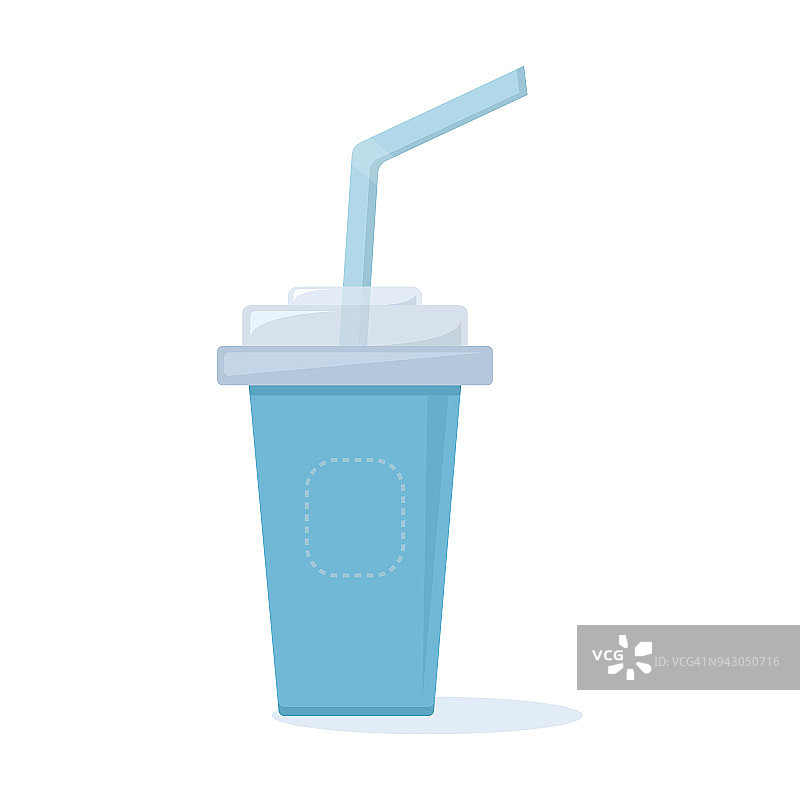 蓝色塑料杯，有盖子和吸管，用来装咖啡，茶，果汁，鸡尾酒。矢量图图片素材