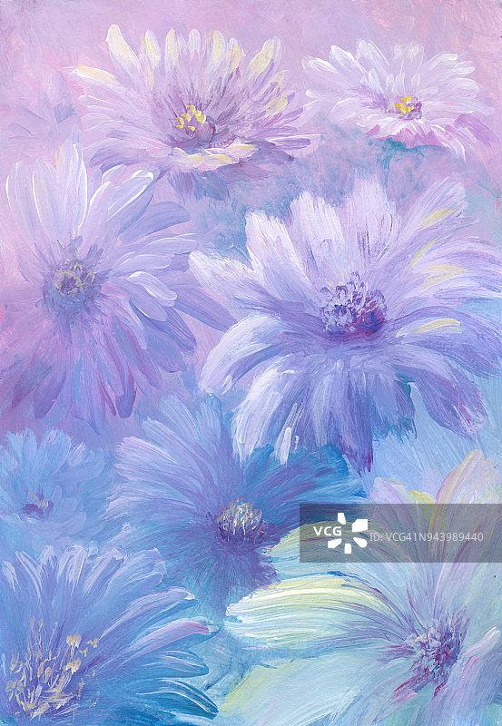夏日花卉背景，油画图片素材