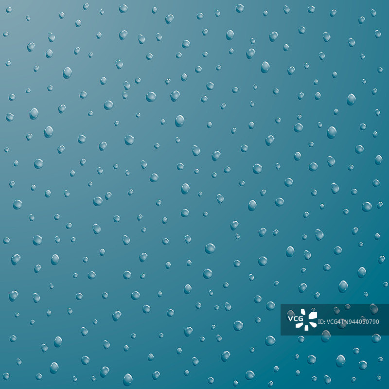 滴的水。雨或阵雨雨滴孤立在蓝色背景。矢量图图片素材