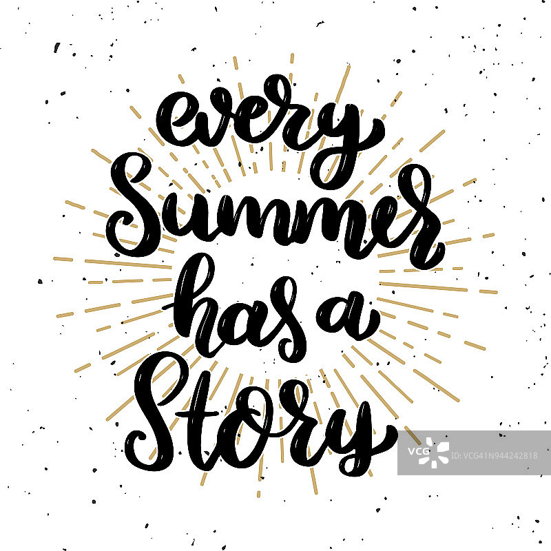 每个夏天都有一个故事。字母短语在灯光背景上。设计元素海报，t恤，卡片。图片素材