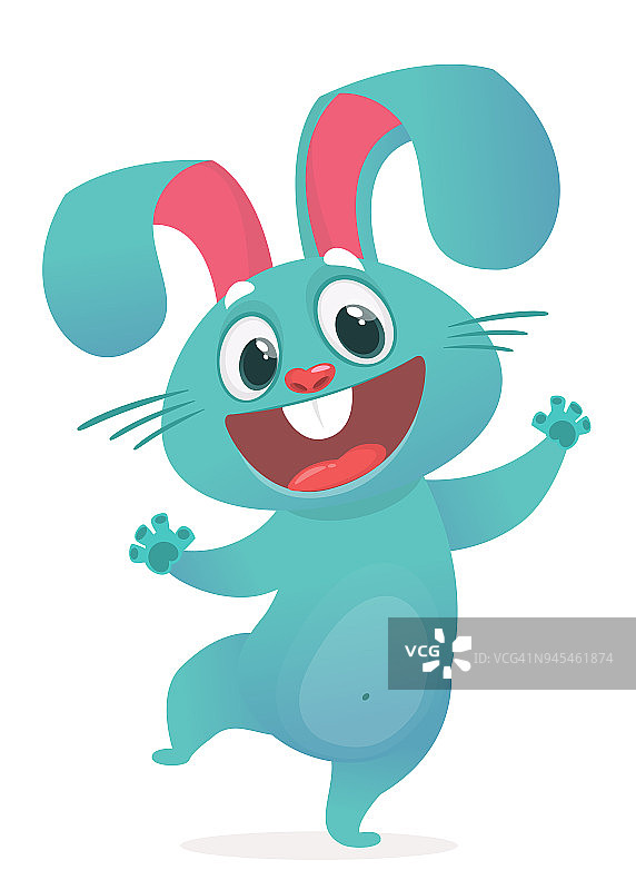 一个矢量插图的卡通兔子兴奋兔子跳跃图片素材