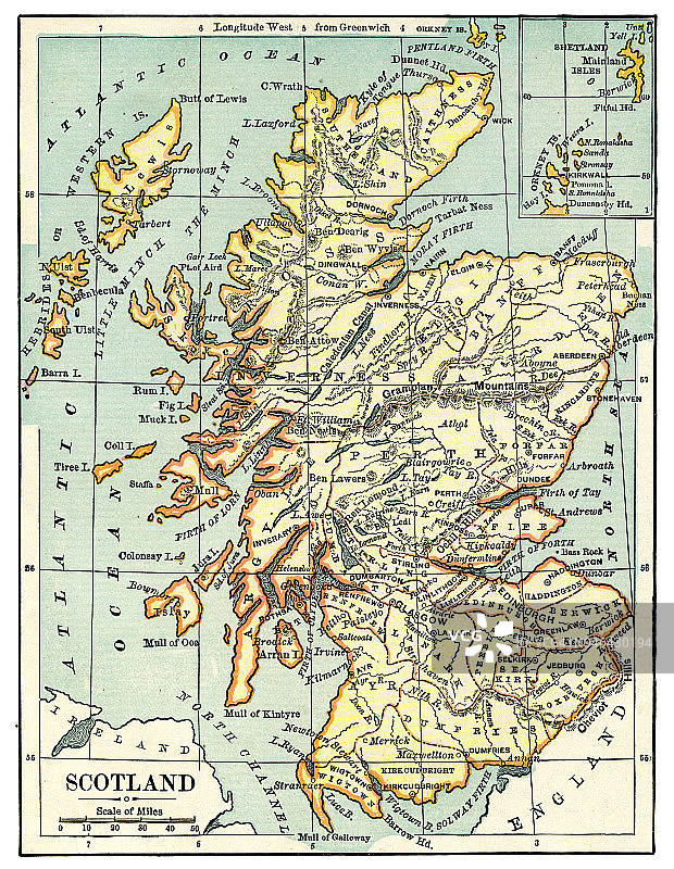 苏格兰地图1889年图片素材