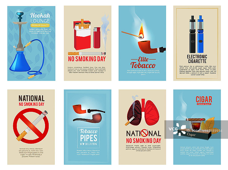 不同的矢量卡与插图的各种工具为吸烟者图片素材