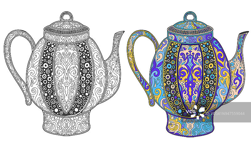 带有东方装饰的印度茶壶。图片素材