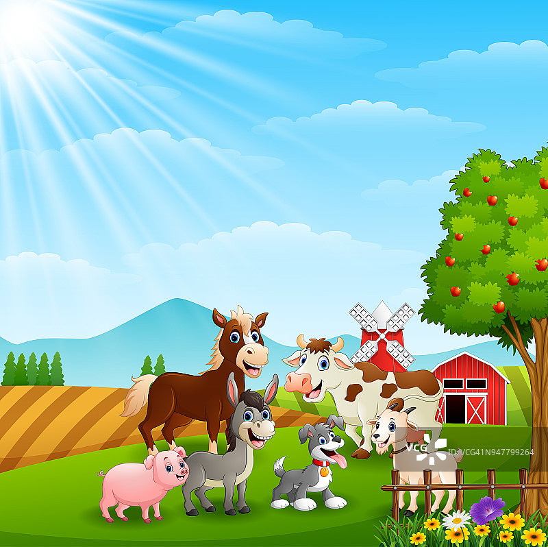 快乐的动物在农场背景图片素材
