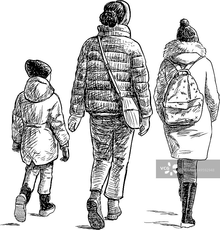 一位妇女和她的女儿们在散步图片素材