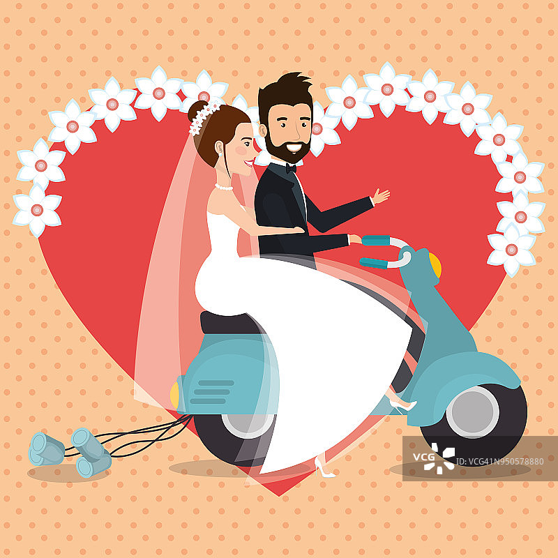 一对新婚的摩托车情侣图片素材