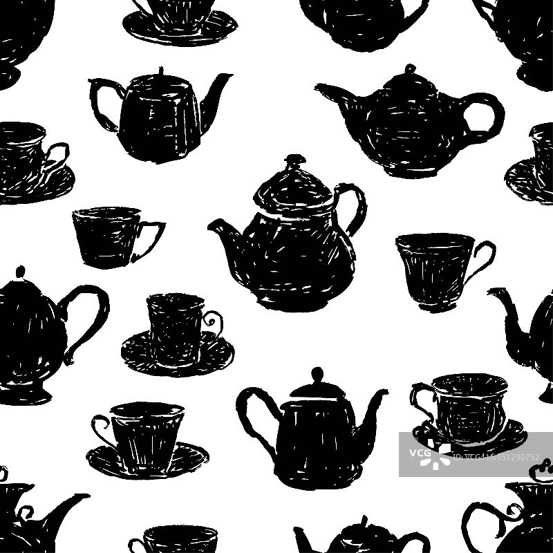 茶杯和茶壶的剪影图案图片素材