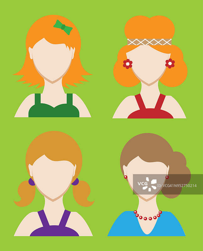 社交网络的一组女性头像或象形图。现代平面多彩的风格。向量图片素材