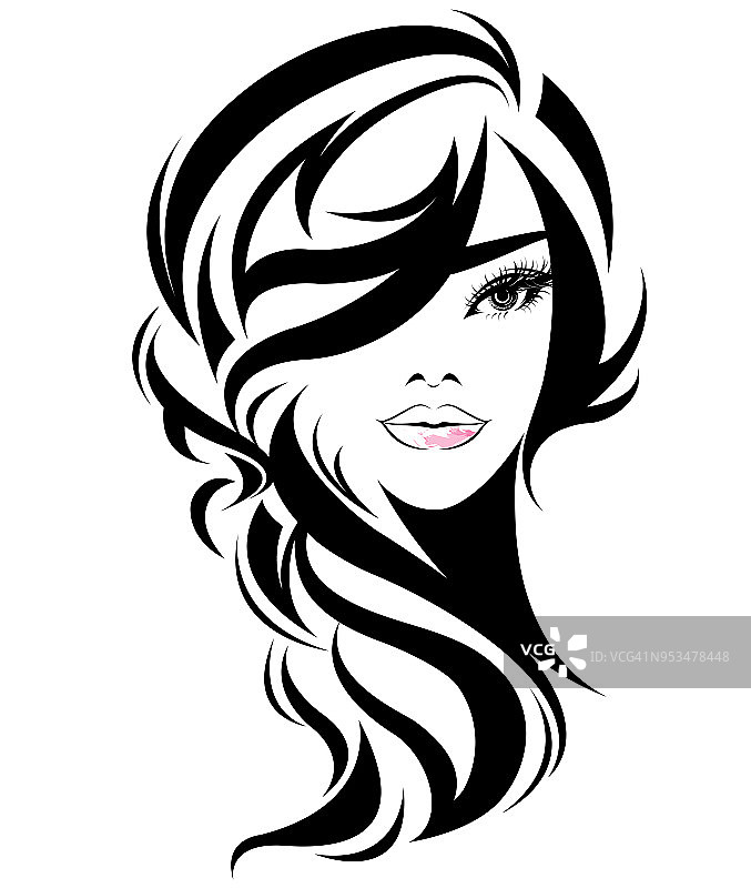 长发是女性造型的标志，象征着女性在白色背景下图片素材