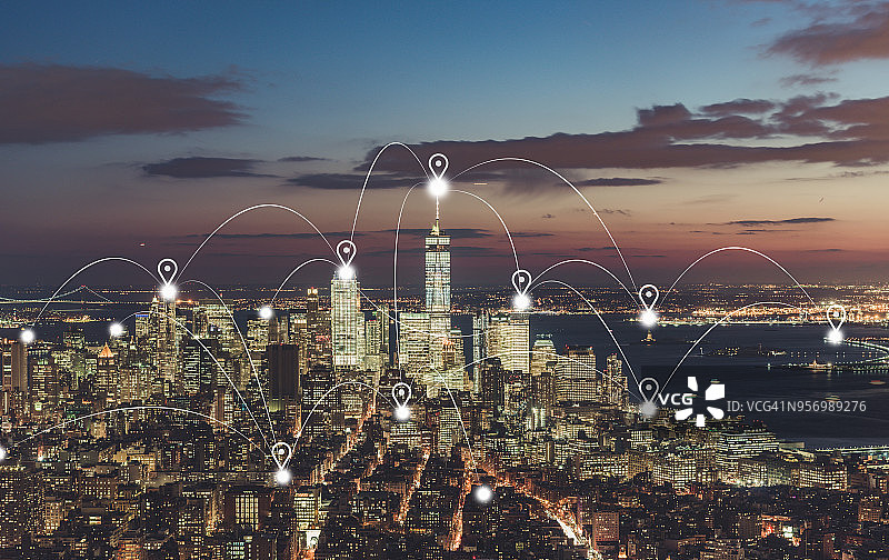 纽约市曼哈顿的城市通信技术图片素材