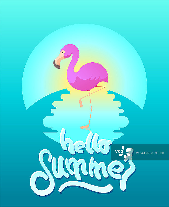 夏季背景与火烈鸟和字母为您的设计图片素材
