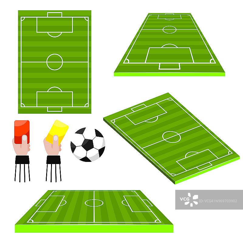 足球，足球场，不同的视场，矢量对象图片素材