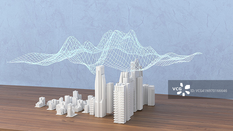 数字网格城市模型，三维渲染图片素材