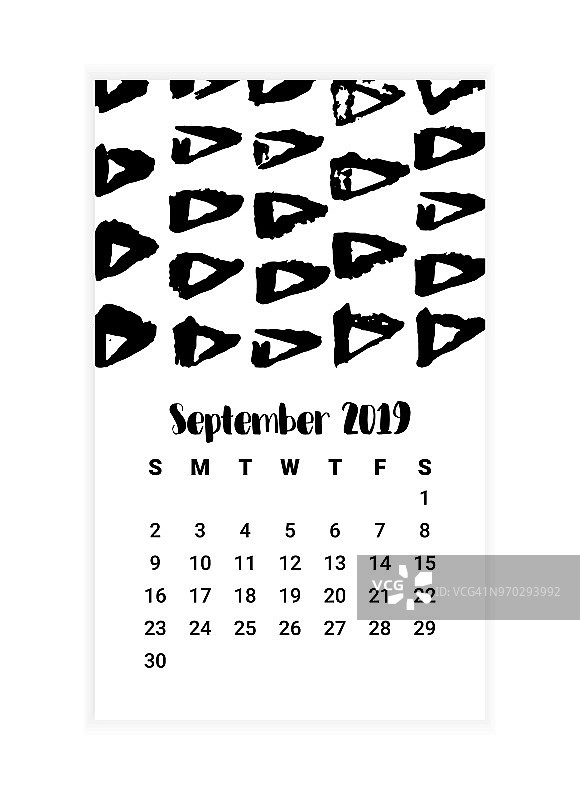 手绘日历2019年9月概念设计。矢量图图片素材