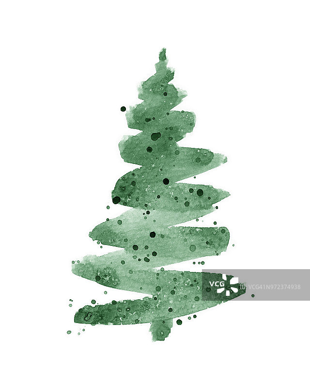 水彩圣诞树孤立的白色背景图片素材