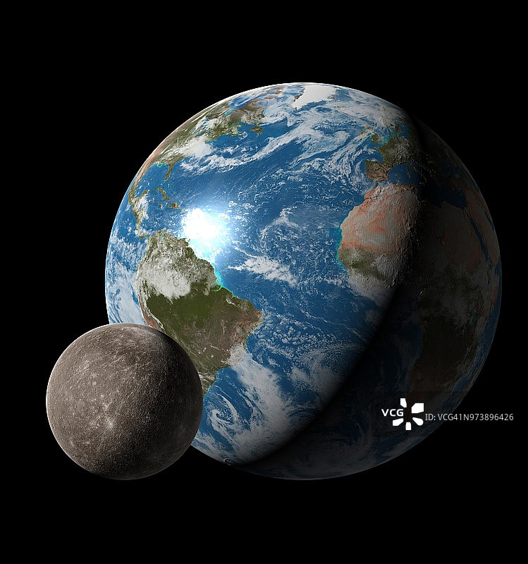 地球和水星的对比，插图图片素材