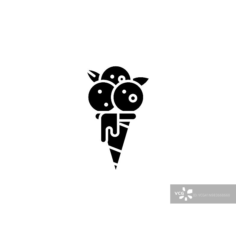 冰淇淋黑色图标概念。冰淇淋平面矢量符号、符号、插图。图片素材