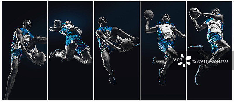 非洲男子篮球运动员带球跳跃图片素材