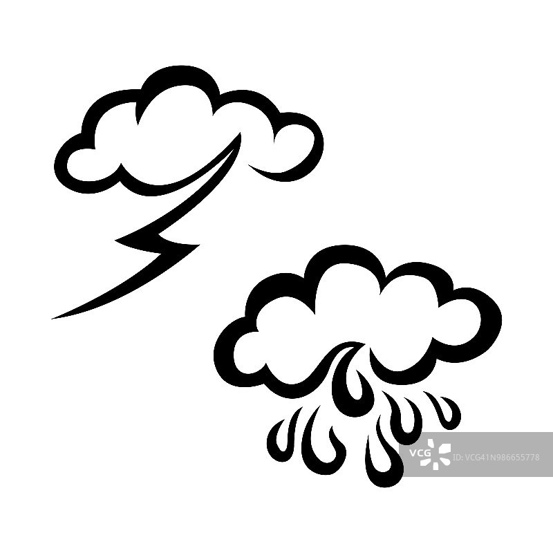 多云和晴朗的天气素描图标集图片素材