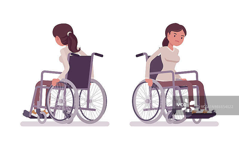 女性年轻轮椅使用者移动手动轮椅图片素材