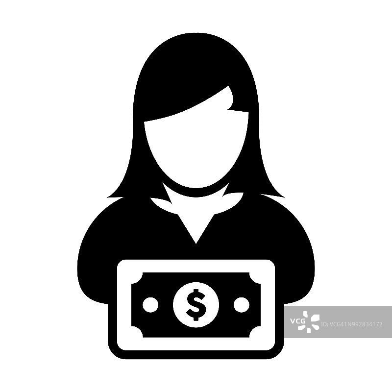 美元符号图标向量女性用户头像头像与货币符号银行和金融业务在平色字形象形文字图片素材