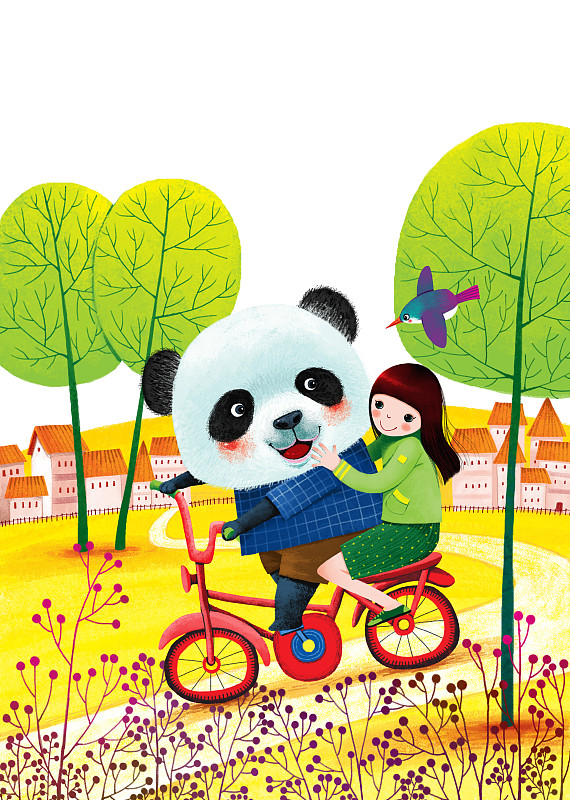 唯美童趣插画系列-熊猫带着我去旅游下载