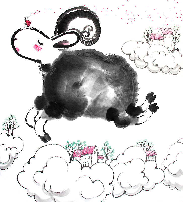 中国画十二生肖大全套共600多幅水墨画-生肖羊系列图片下载