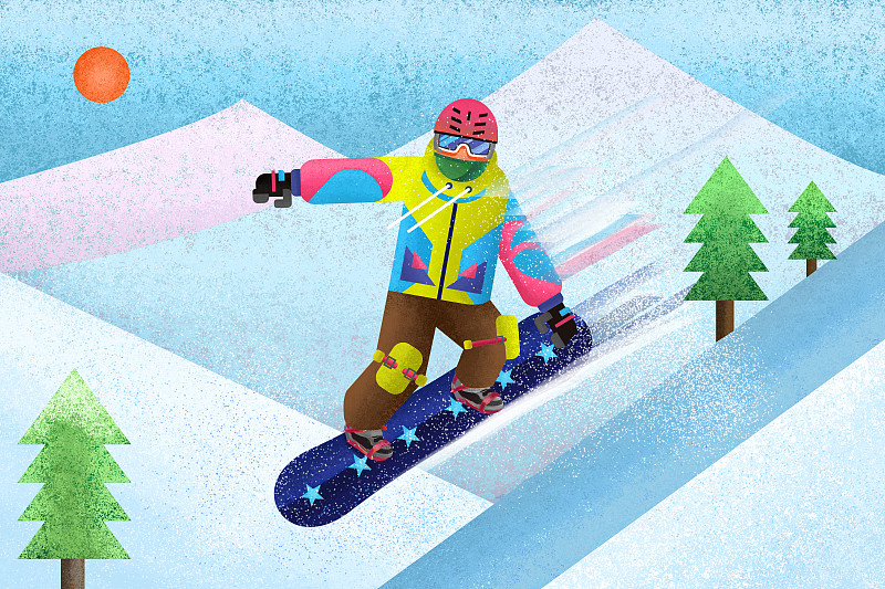 24节气与运动-冬-小寒-单板滑雪图片素材