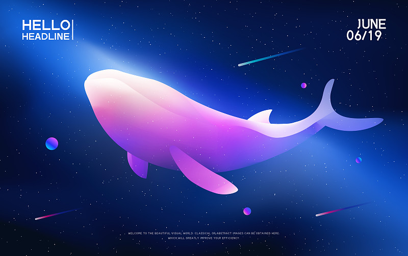 宇宙空间梦幻鲸鱼矢量插画下载