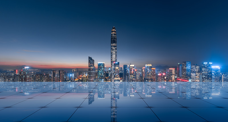 深圳天际线和抽象的城市通信网络图片下载