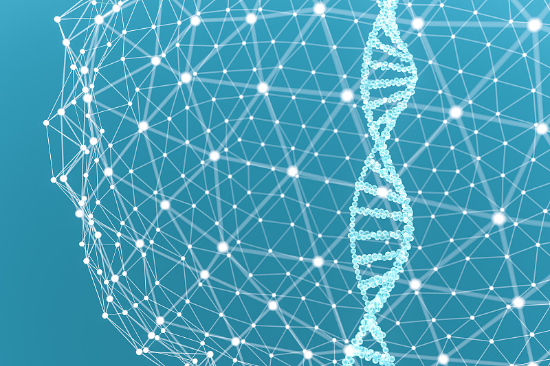 三维渲染，DNA模型与蓝色背景图片下载