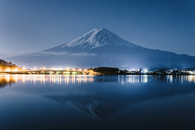 富士山下河口湖星空图片下载
