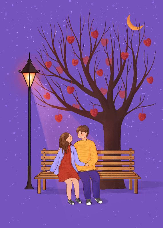 坐在椅子上的情侣插画紫色2下载