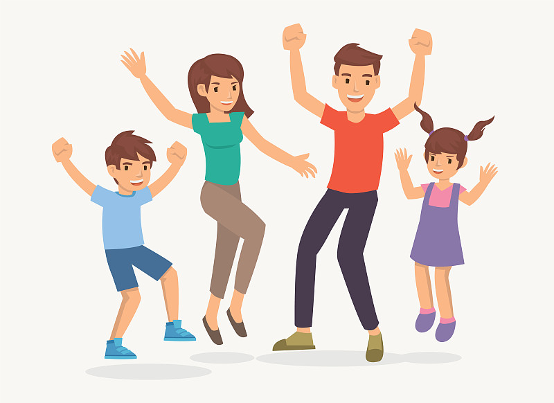 家庭与孩子在快乐的跳跃姿势图片下载