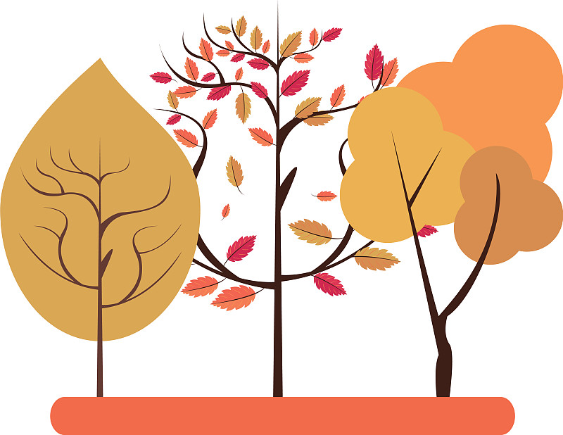 秋天的季节,树木和树叶自然卡通图片