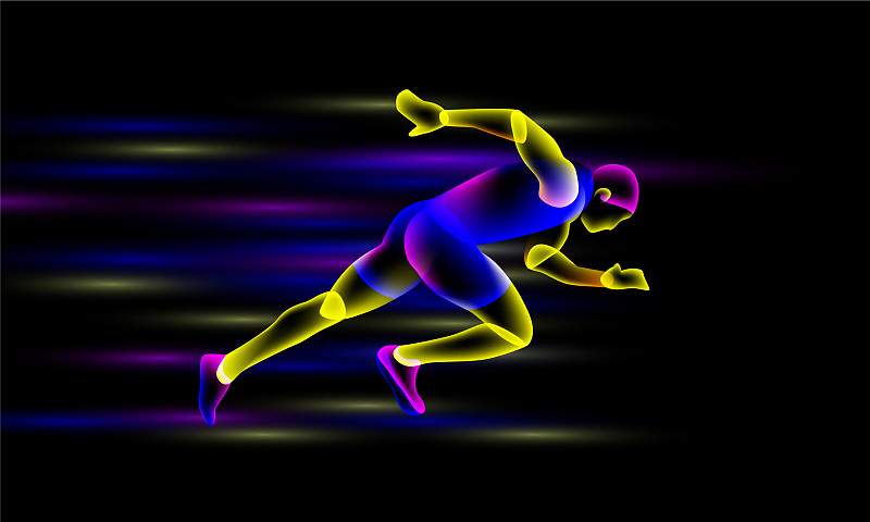 发光的短跑运动员在晚上跑步图片下载