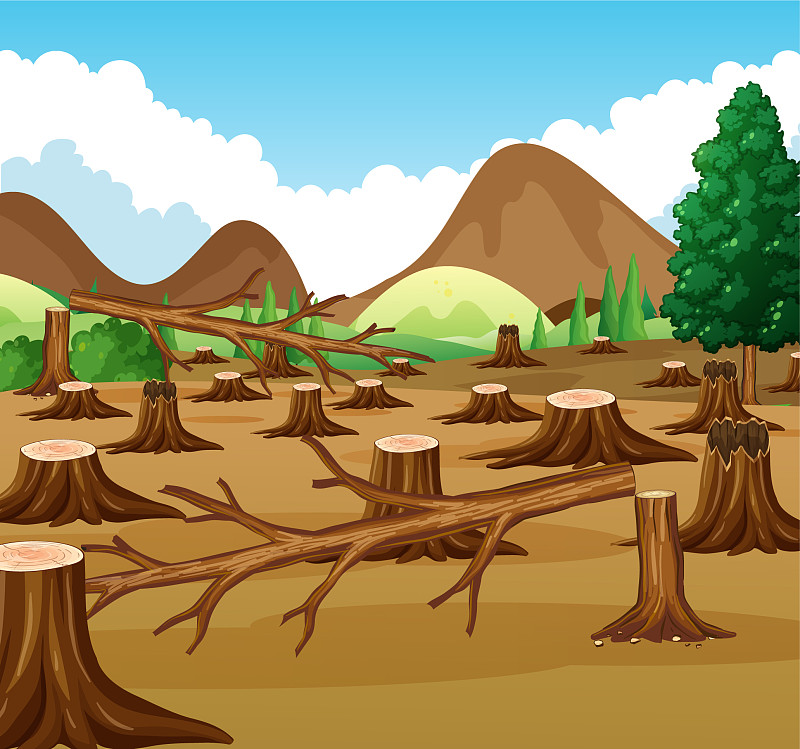 山景与森林砍伐的观点插画下载