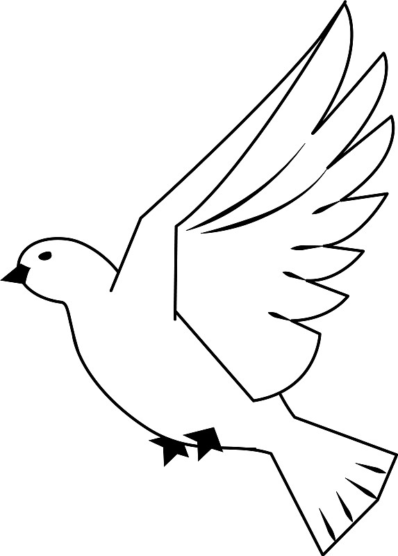 鸽子鸟在飞翔的黑白卡通图片