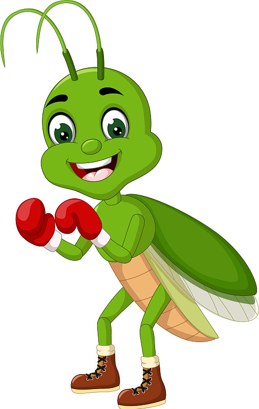 有趣的绿色拳击手螳螂卡通图片