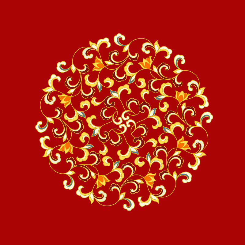 红色喜庆的圆形艺术花纹装饰图案图片下载