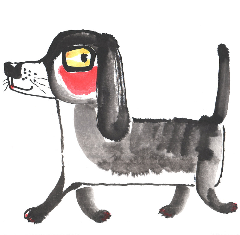 国画水墨插画-十二生肖跑步的狗下载