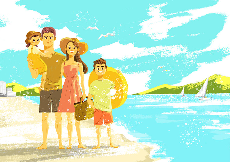 家庭在暑假的插图图片素材