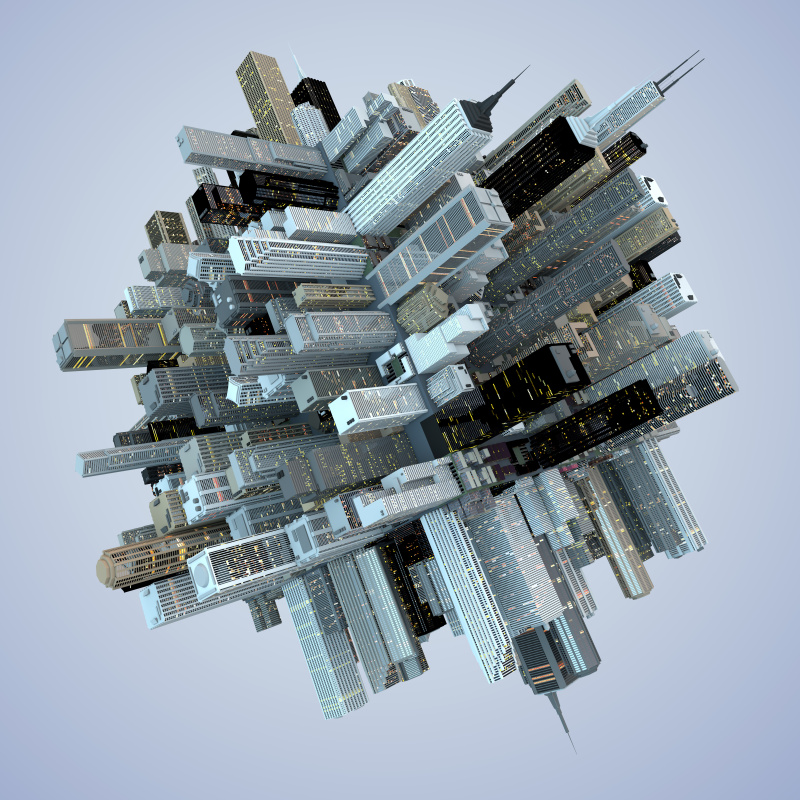 未来全球建筑摩天大楼城市立方体3D抽象图片下载